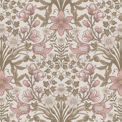 Baylin Large Blooming Trellis Mauve Vintage Olive Wallpaper
