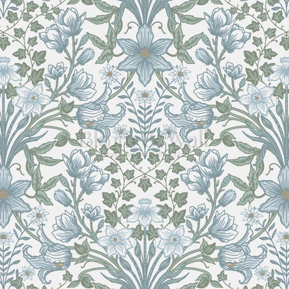 Baylin Large Blooming Trellis Sky Green Wallpaper