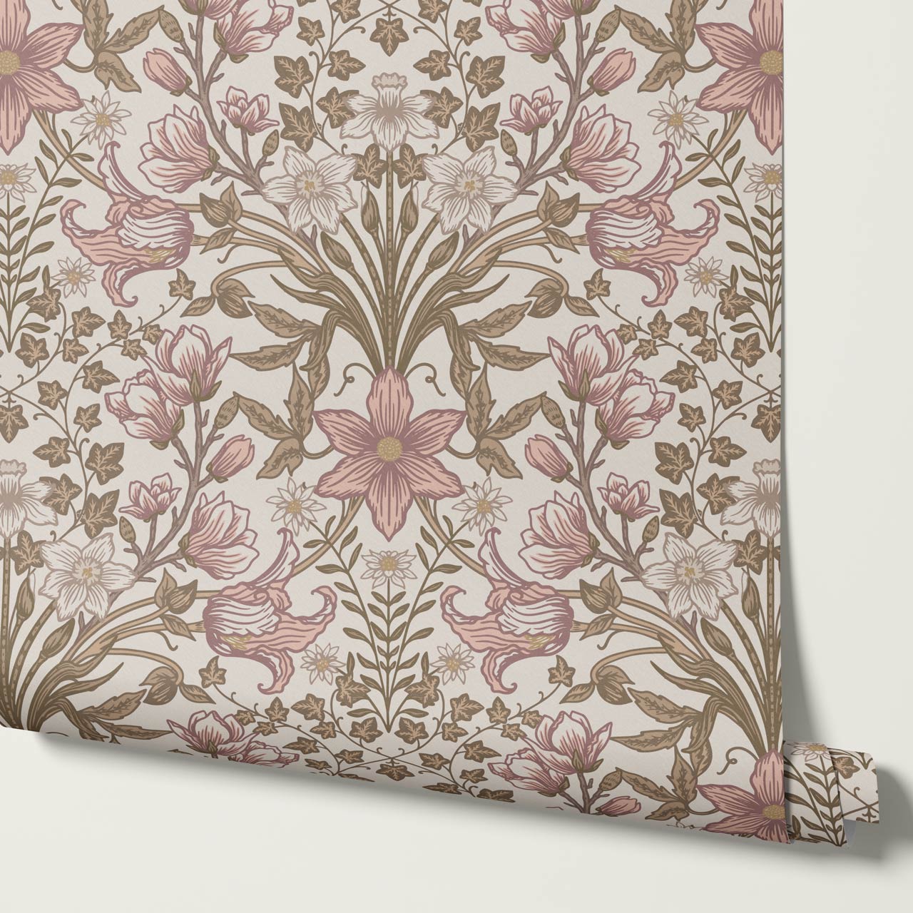 Baylin Large Blooming Trellis Mauve Vintage Olive Wallpaper