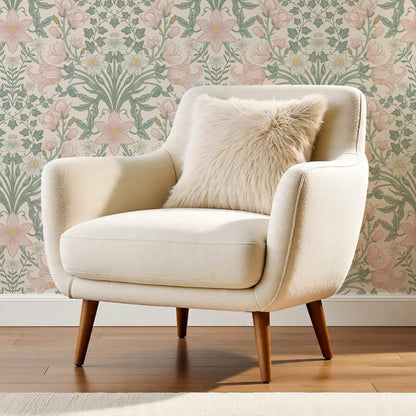 Baylin Large Blooming Trellis Pink Green Wallpaper