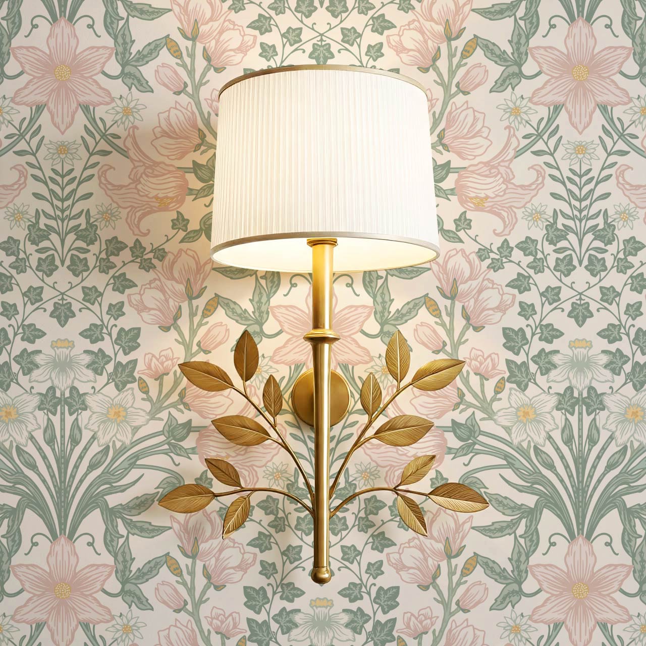 Baylin Large Blooming Trellis Pink Green Wallpaper