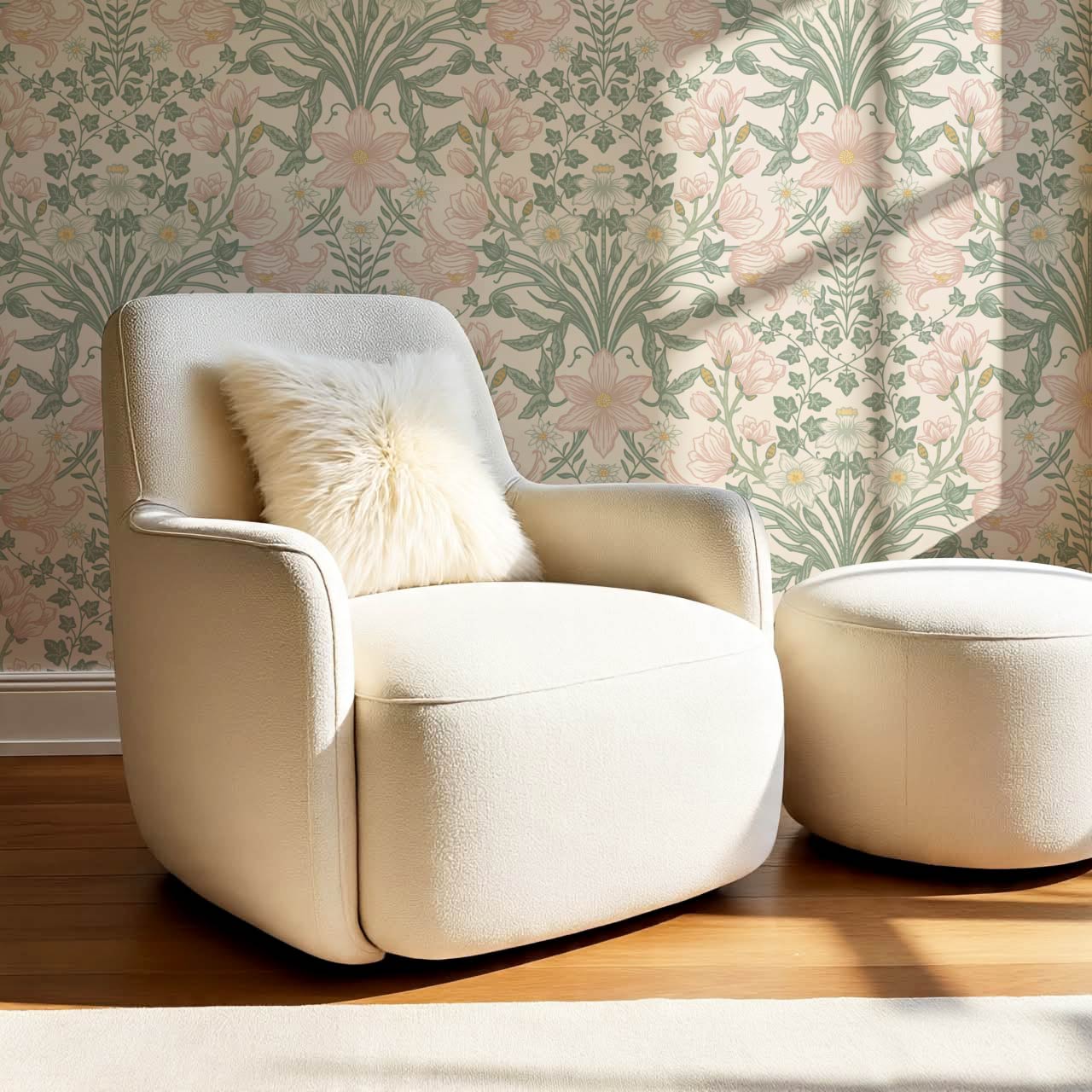 Baylin Large Blooming Trellis Pink Green Wallpaper