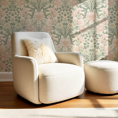 Baylin Large Blooming Trellis Pink Green Wallpaper