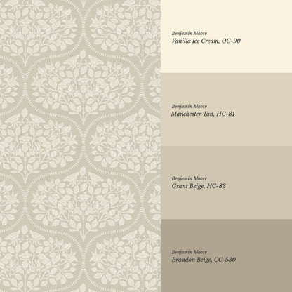 Beatrise Rosebud Ogee Stone Wallpaper