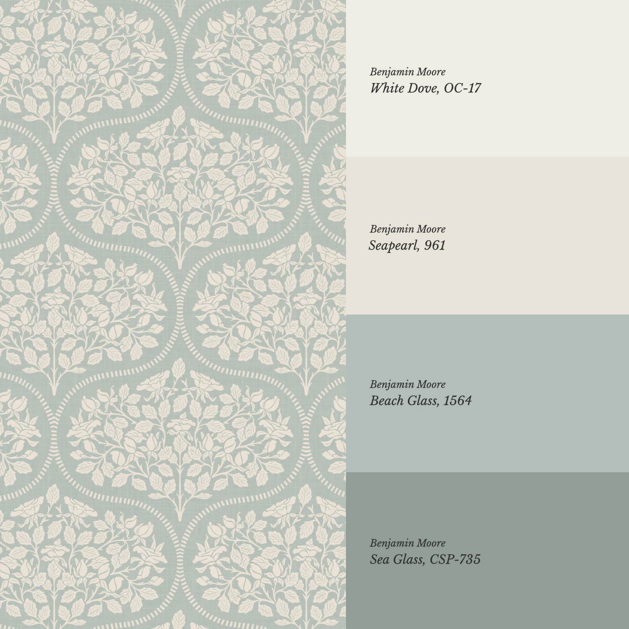 Beatrise Rosebud Ogee Sea Glass Wallpaper