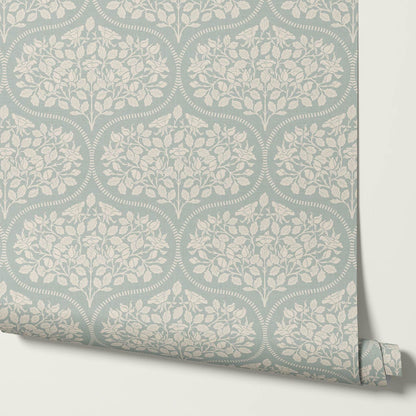 Beatrise Rosebud Ogee Sea Glass Wallpaper