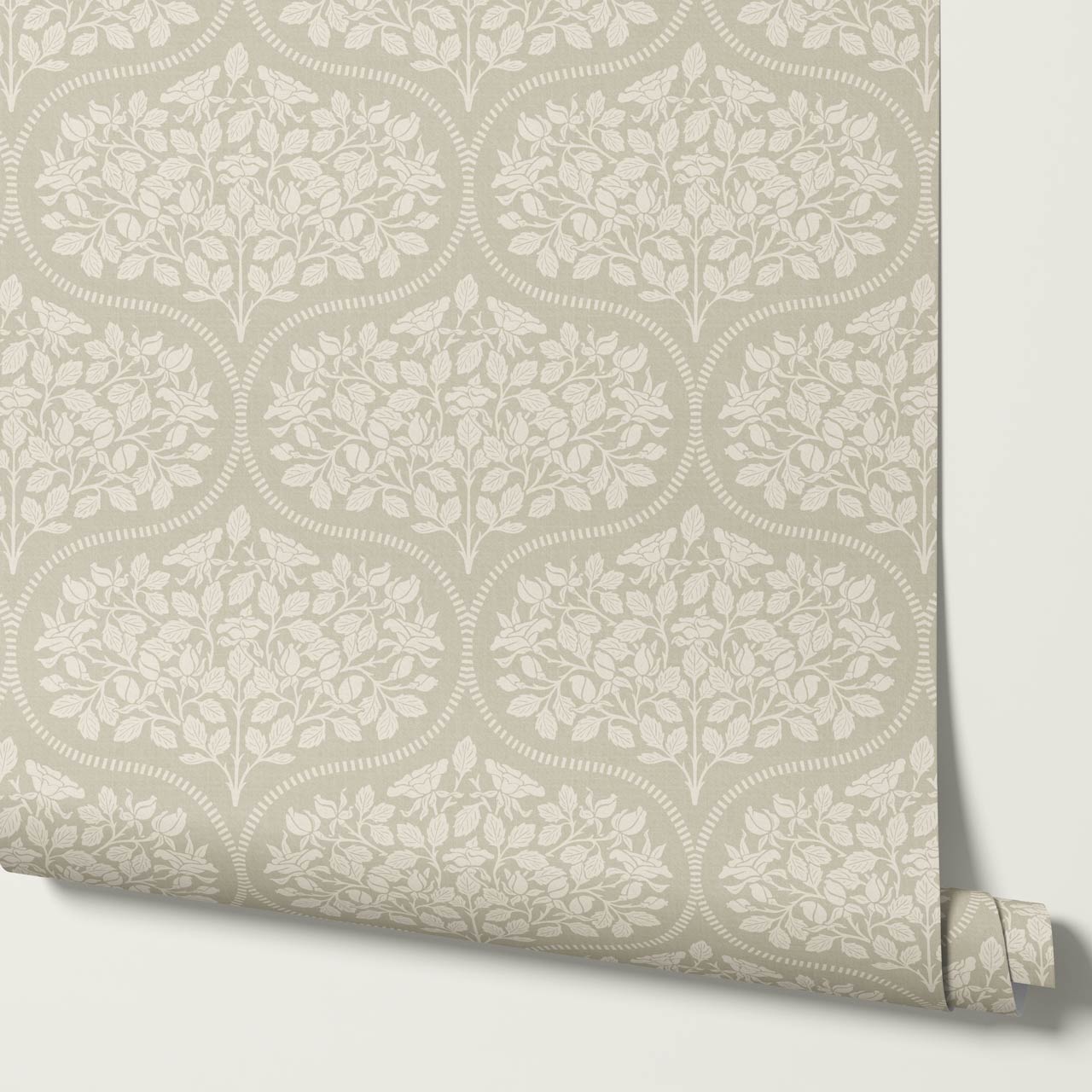 Beatrise Rosebud Ogee Stone Wallpaper