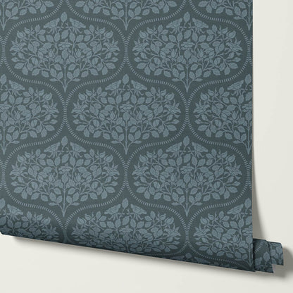 Beatrise Rosebud Ogee Slate Wallpaper