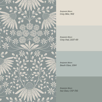 Beatriz Flower Garden Sea Glass Ivory Wallpaper