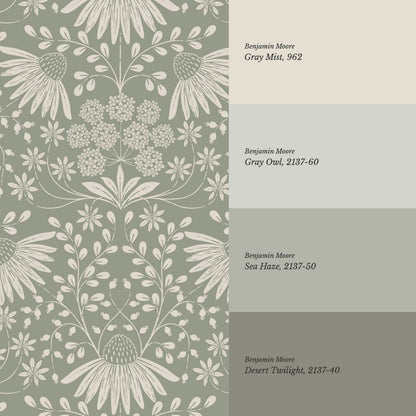 Beatriz Flower Garden Pale Sage Ivory Wallpaper