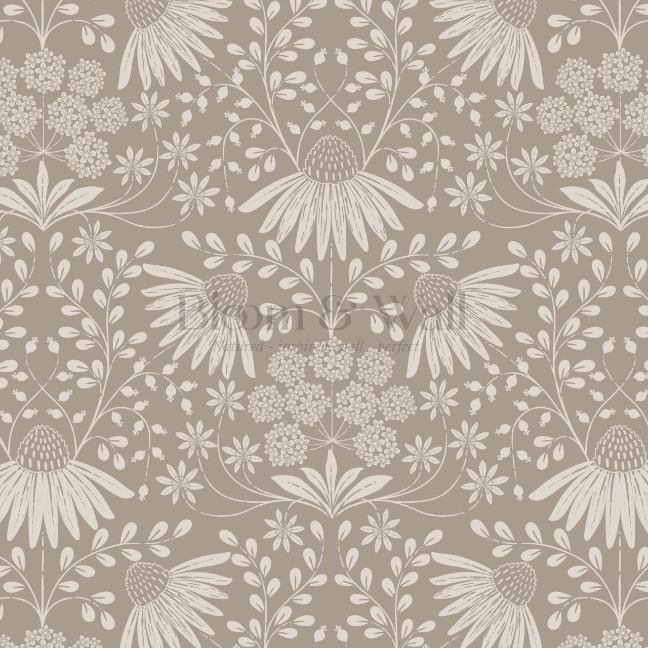Beatriz Flower Garden Earthy Beige Ivory Wallpaper