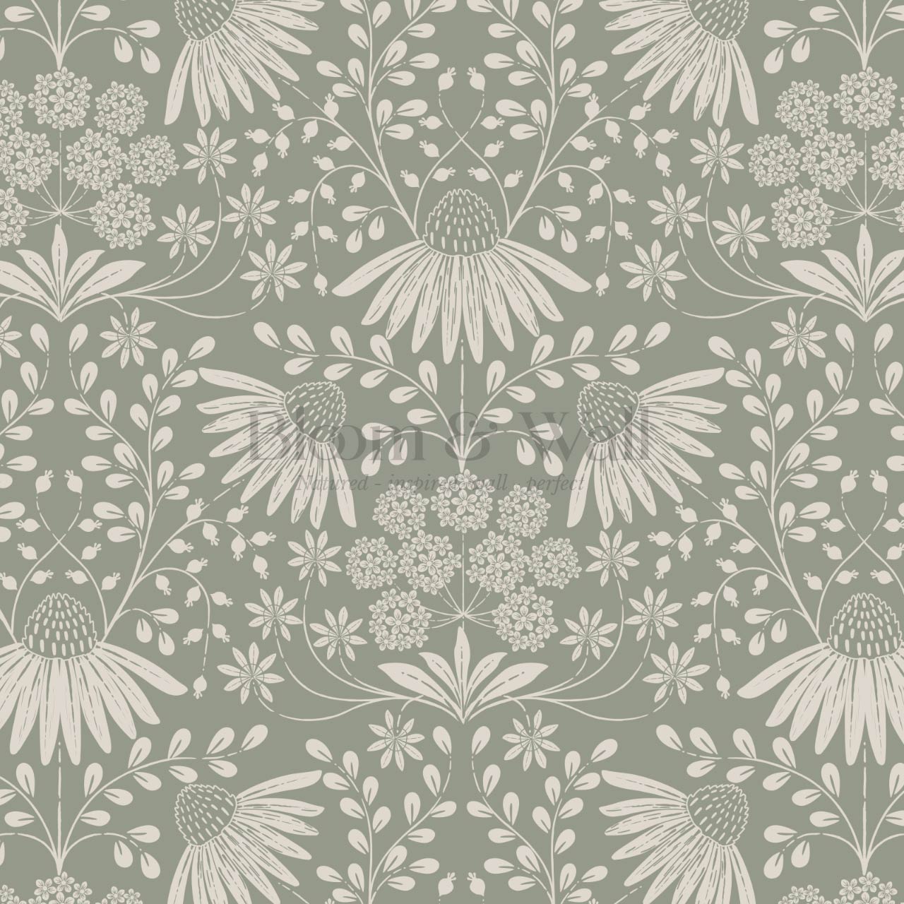 Beatriz Flower Garden Pale Sage Ivory Wallpaper