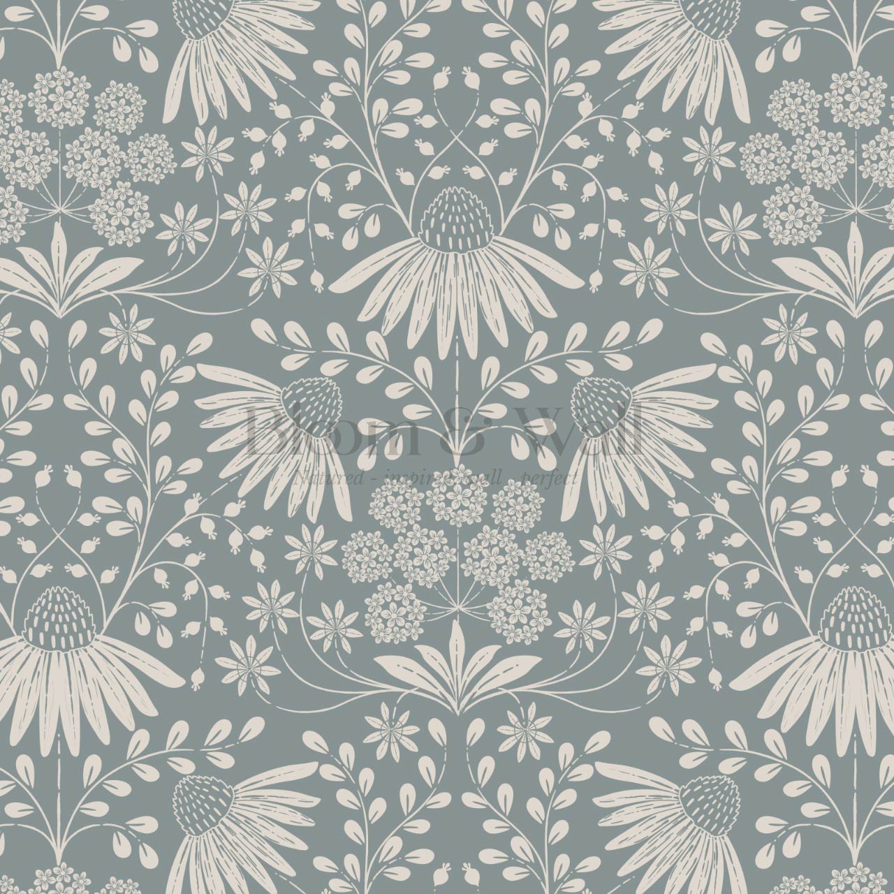 Beatriz Flower Garden Sea Glass Ivory Wallpaper