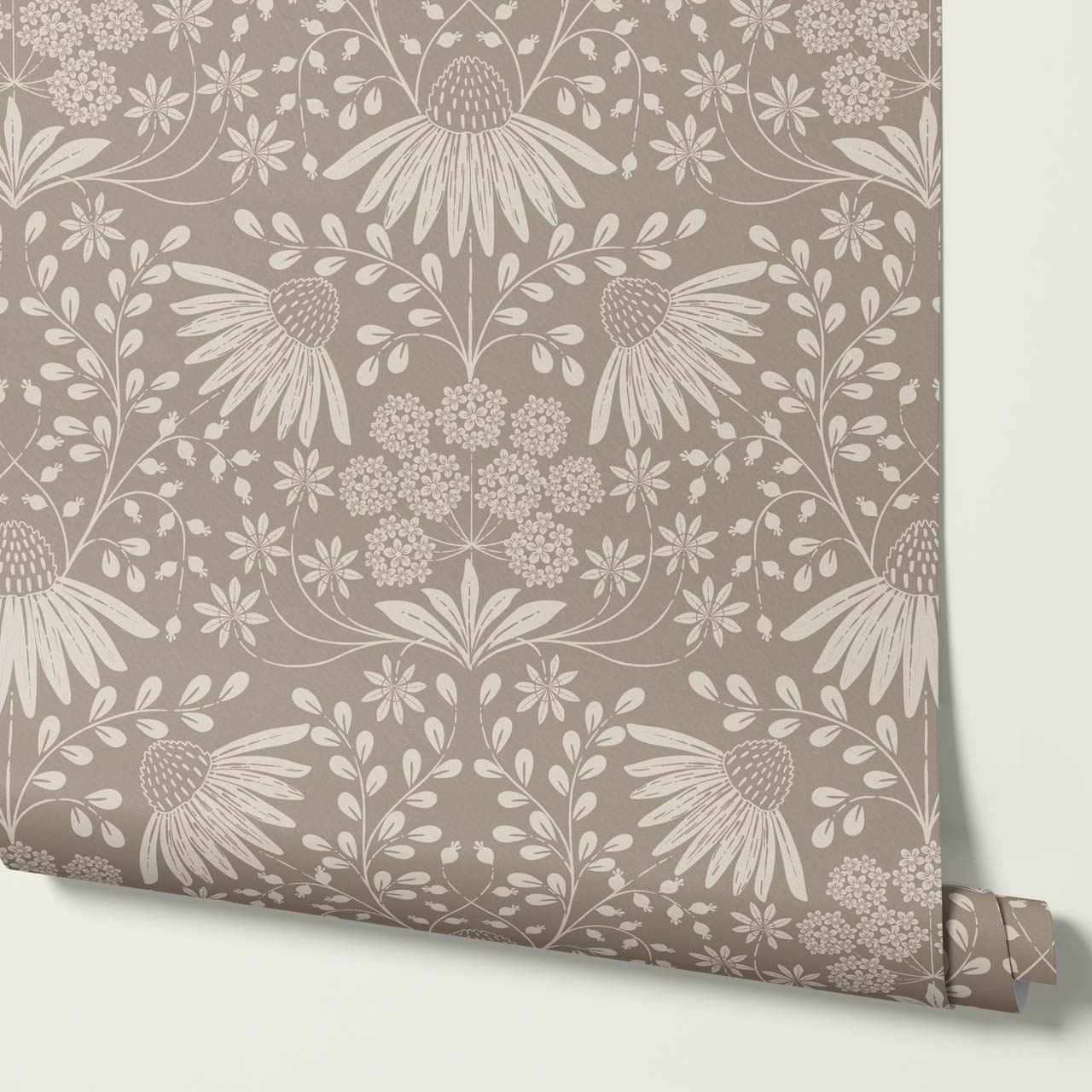 Beatriz Flower Garden Earthy Beige Ivory Wallpaper