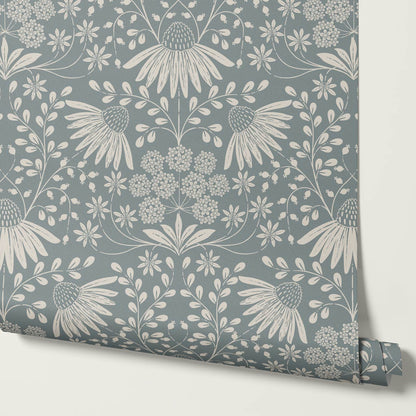 Beatriz Flower Garden Sea Glass Ivory Wallpaper