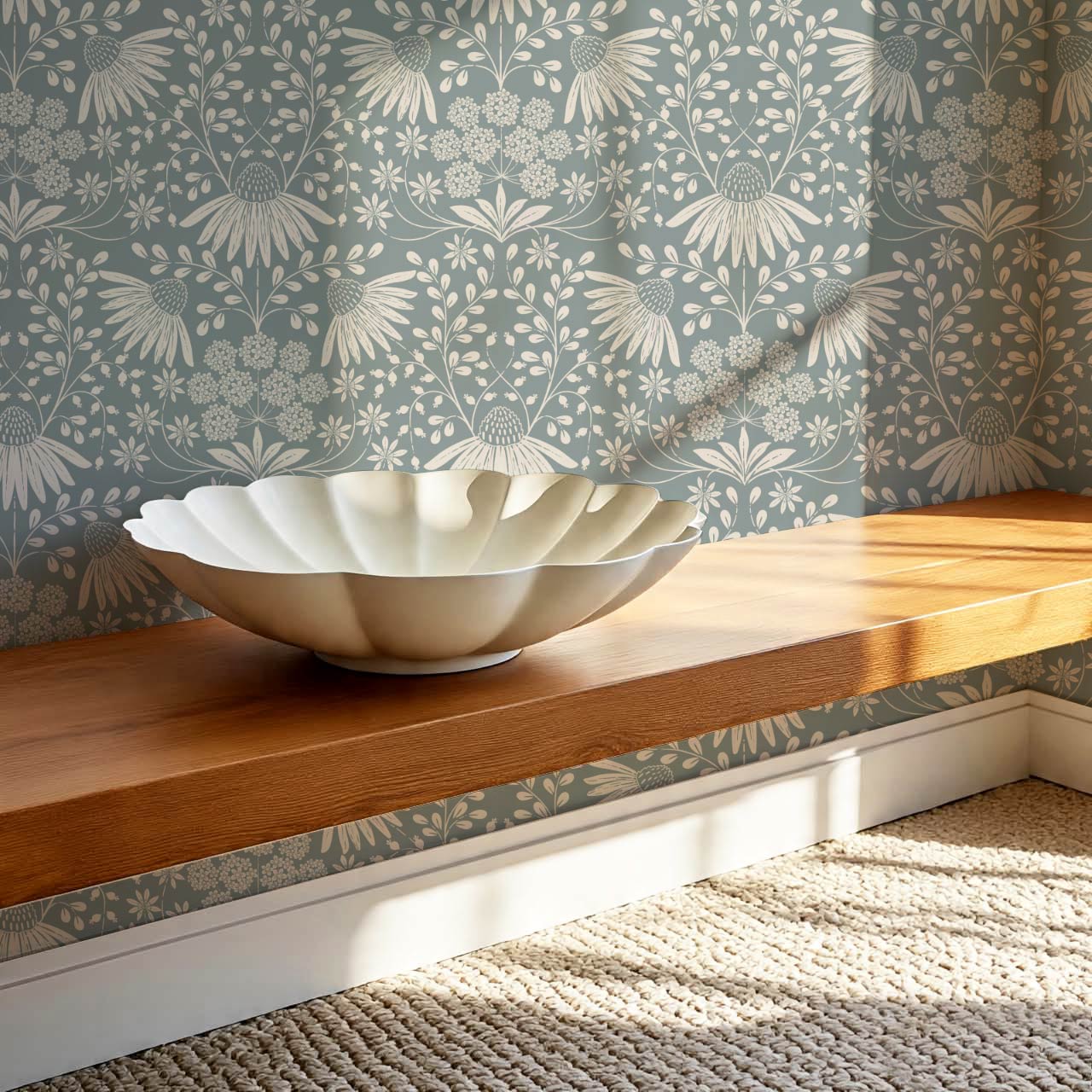 Beatriz Flower Garden Sea Glass Ivory Wallpaper
