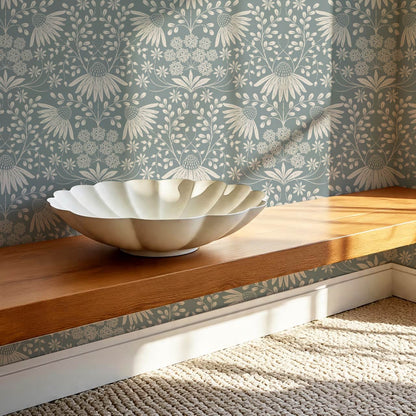 Beatriz Flower Garden Sea Glass Ivory Wallpaper