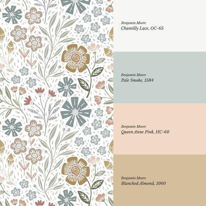 Belinda Florals White Earth Wallpaper