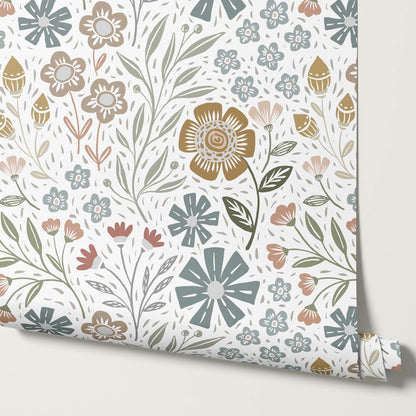 Belinda Florals White Earth Wallpaper