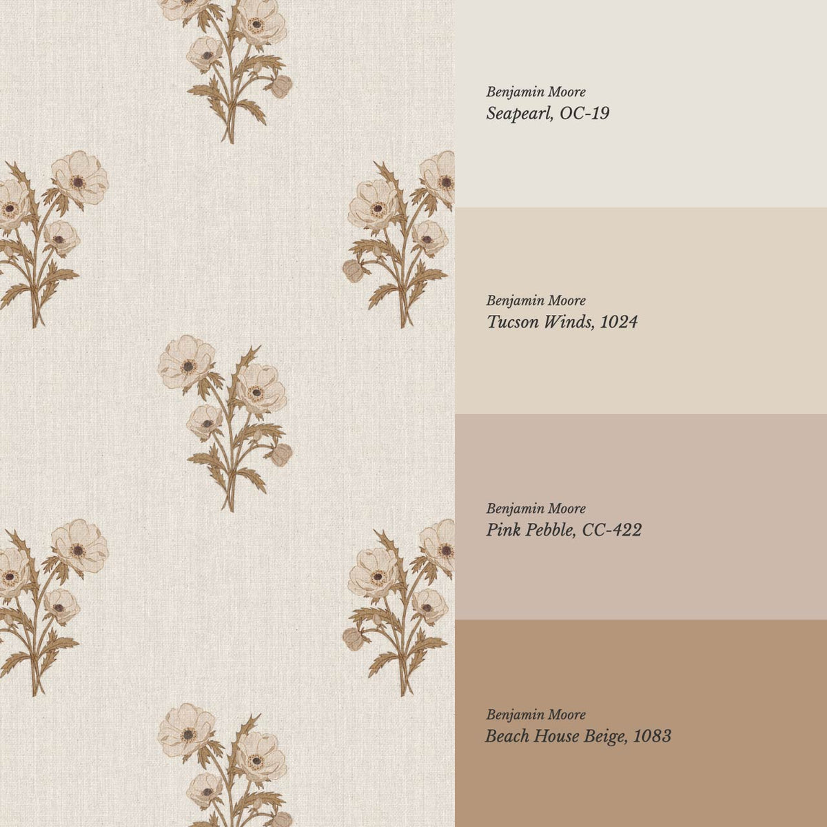 Belisa Anemone Bouquet Linen Beige Earth Wallpaper