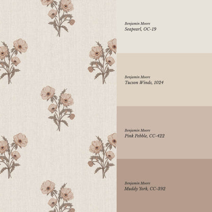 Belisa Anemone Bouquet Linen Beige Taupe Wallpaper
