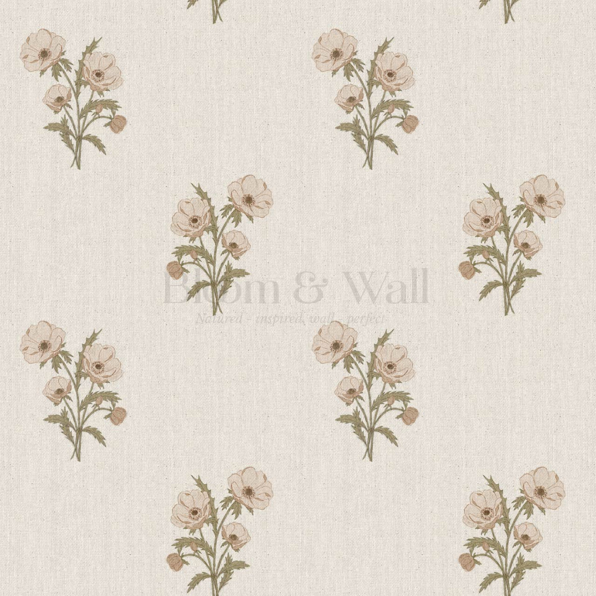 Belisa Anemone Bouquet Linen Beige Sage Wallpaper