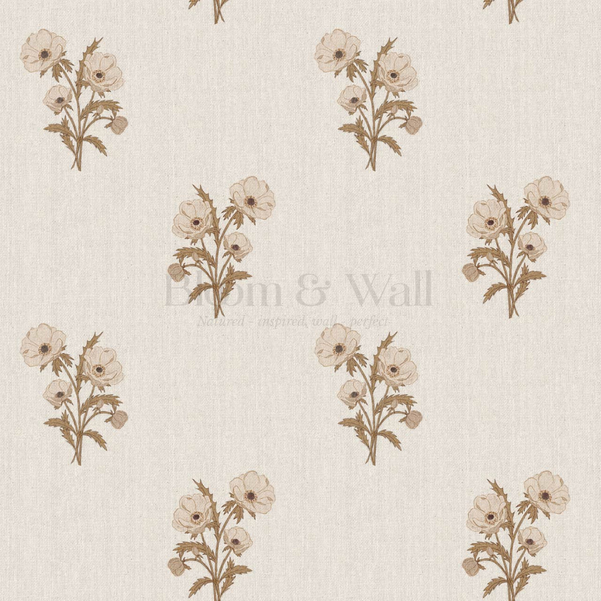 Belisa Anemone Bouquet Linen Beige Earth Wallpaper