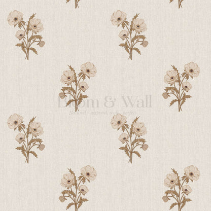 Belisa Anemone Bouquet Linen Beige Earth Wallpaper