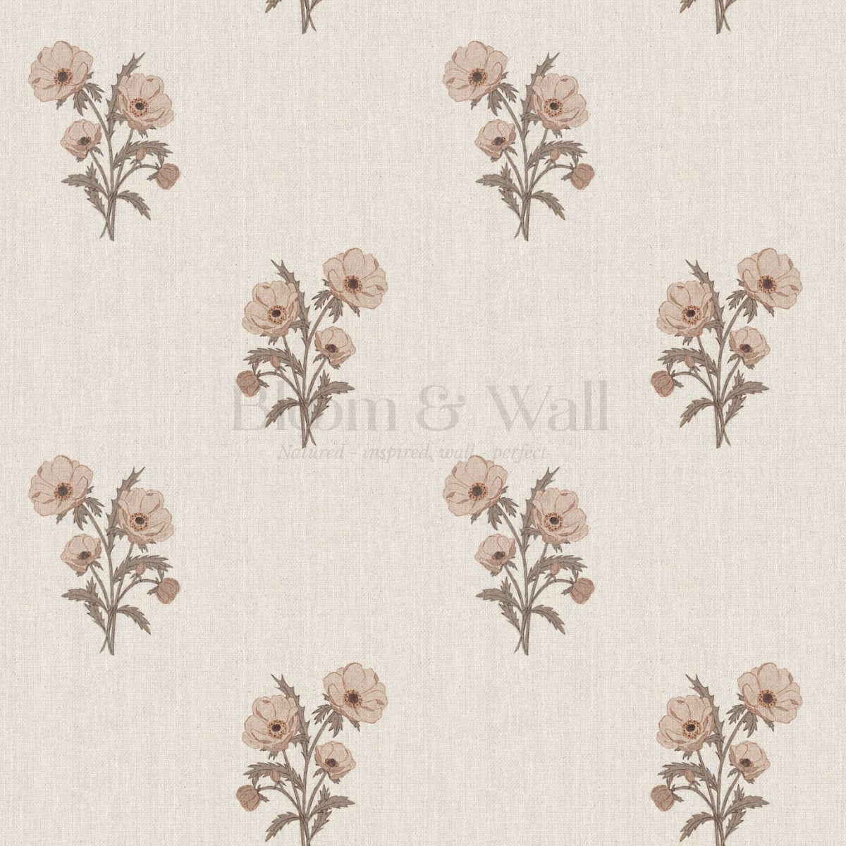 Belisa Anemone Bouquet Linen Beige Taupe Wallpaper