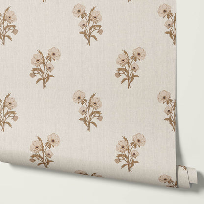 Belisa Anemone Bouquet Linen Beige Earth Wallpaper