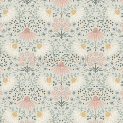 Belle Daisy Garden Sage Wallpaper