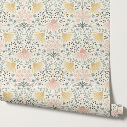 Belle Daisy Garden Blush Wallpaper
