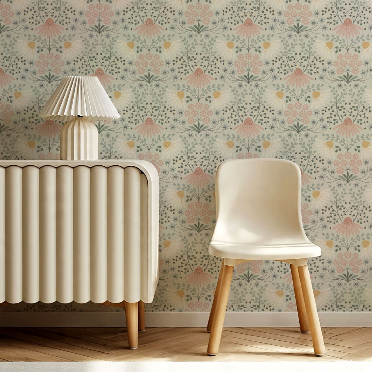Belle Daisy Garden Sage Wallpaper
