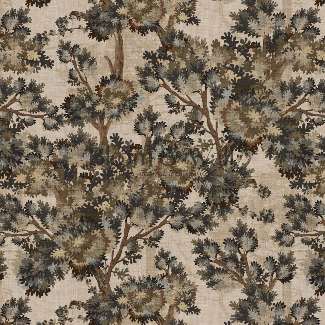 Belleann Vintage Tapestry Forest Taupe Olive Wallpaper