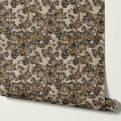 Belleann Vintage Tapestry Forest Taupe Olive Wallpaper