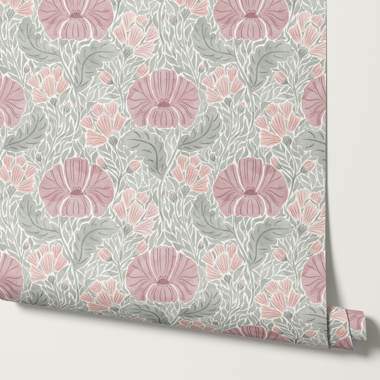 Bernadette Ethereal Poppies Burgundy Wallpaper