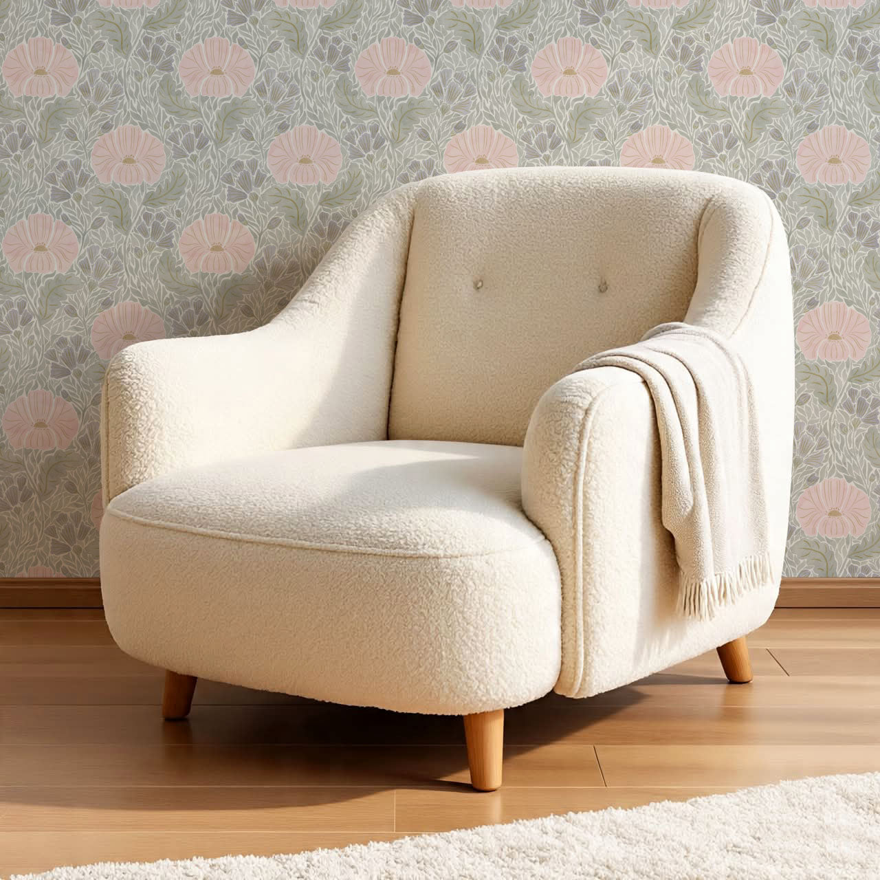 Bernadette Ethereal Poppies Blush Wallpaper