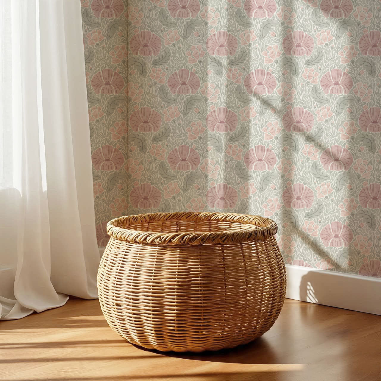 Bernadette Ethereal Poppies Burgundy Wallpaper