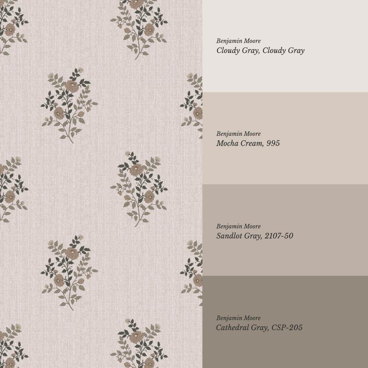 Berta Woodland Bouquet Linen Bone Sage Clay Wallpaper