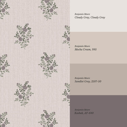 Berta Woodland Bouquet Linen Bone Forest Plum Wallpaper