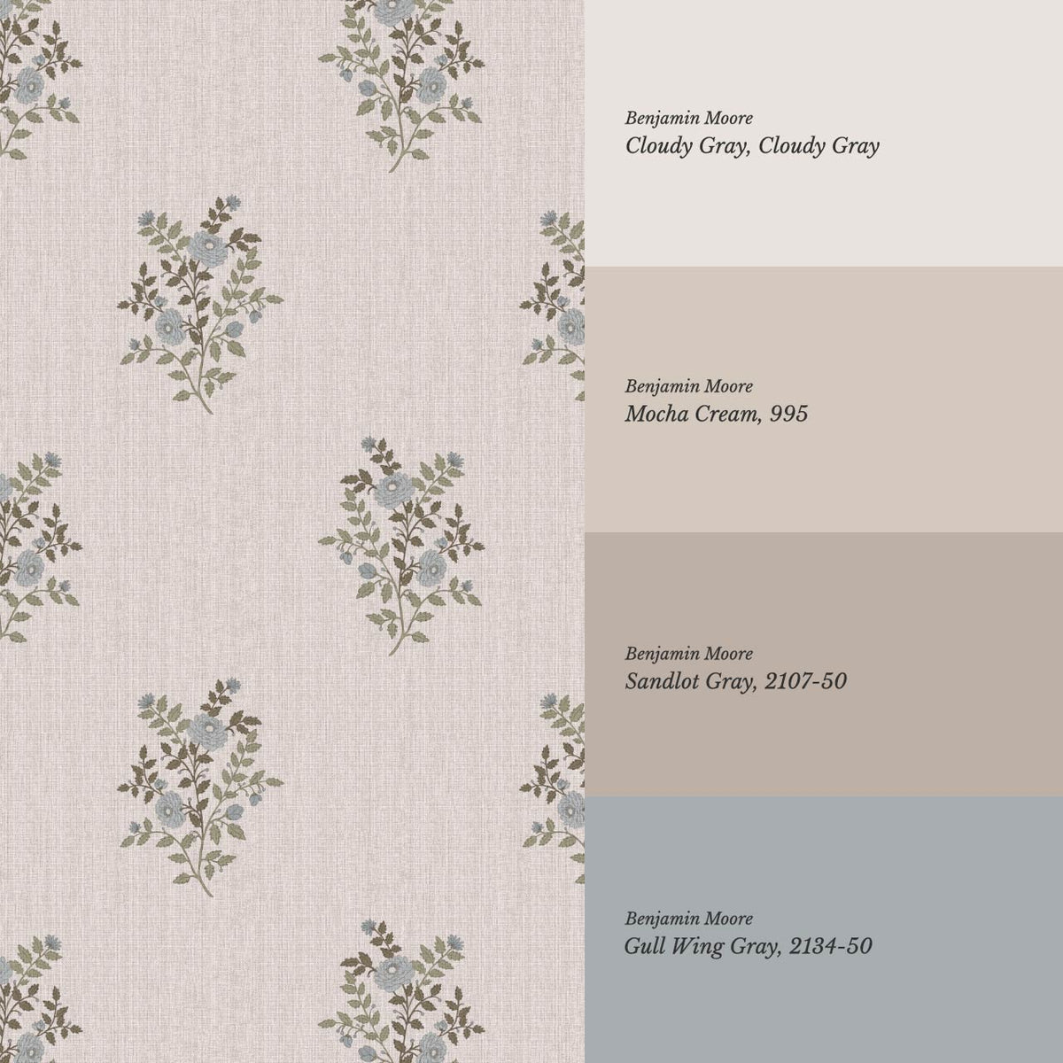 Berta Woodland Bouquet Linen Bone Pale Sky Wallpaper