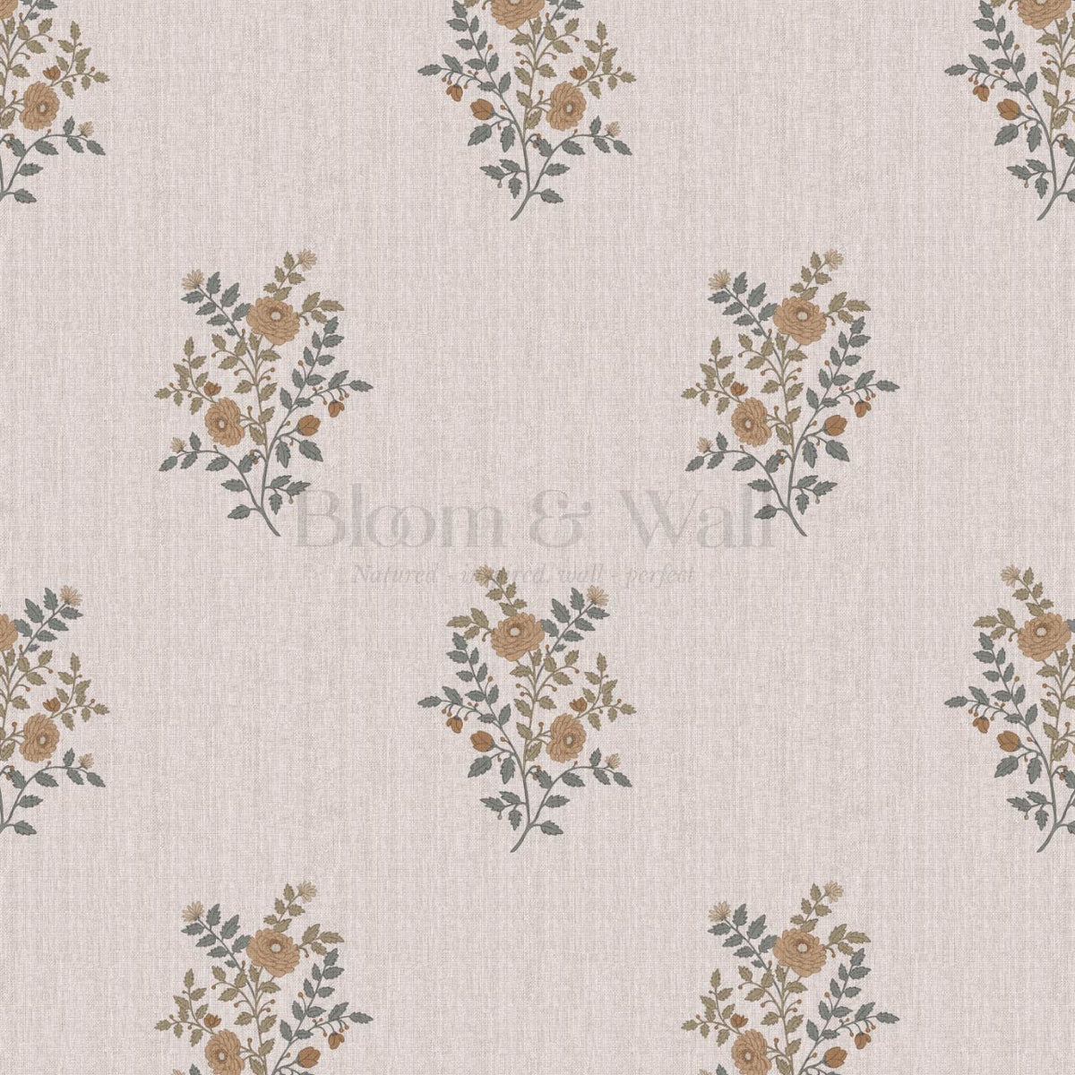 Berta Woodland Bouquet Linen Bone Clay Olive Wallpaper