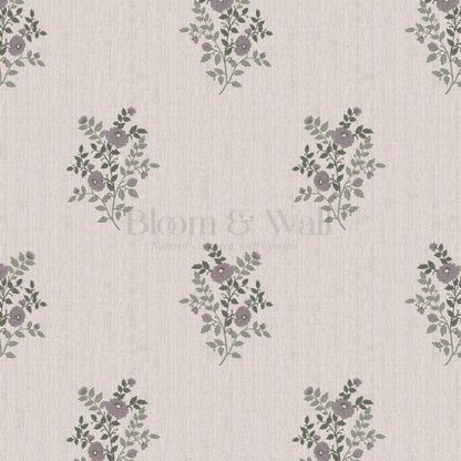 Berta Woodland Bouquet Linen Bone Forest Plum Wallpaper