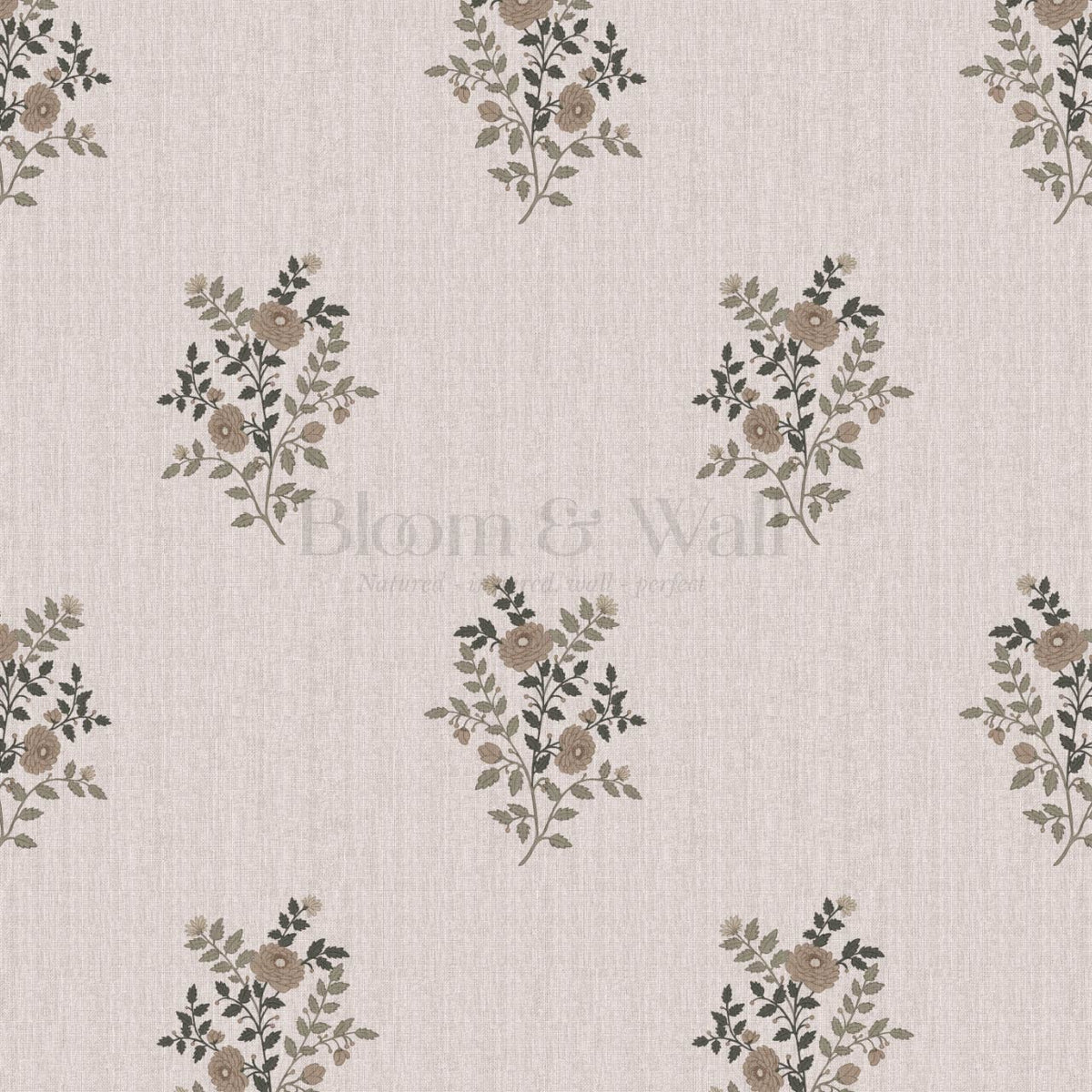 Berta Woodland Bouquet Linen Bone Sage Clay Wallpaper