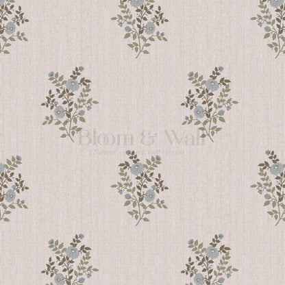 Berta Woodland Bouquet Linen Bone Pale Sky Wallpaper