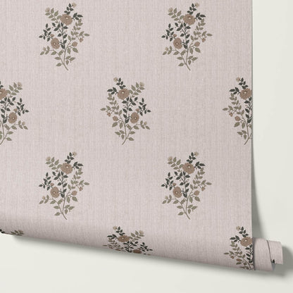 Berta Woodland Bouquet Linen Bone Sage Clay Wallpaper