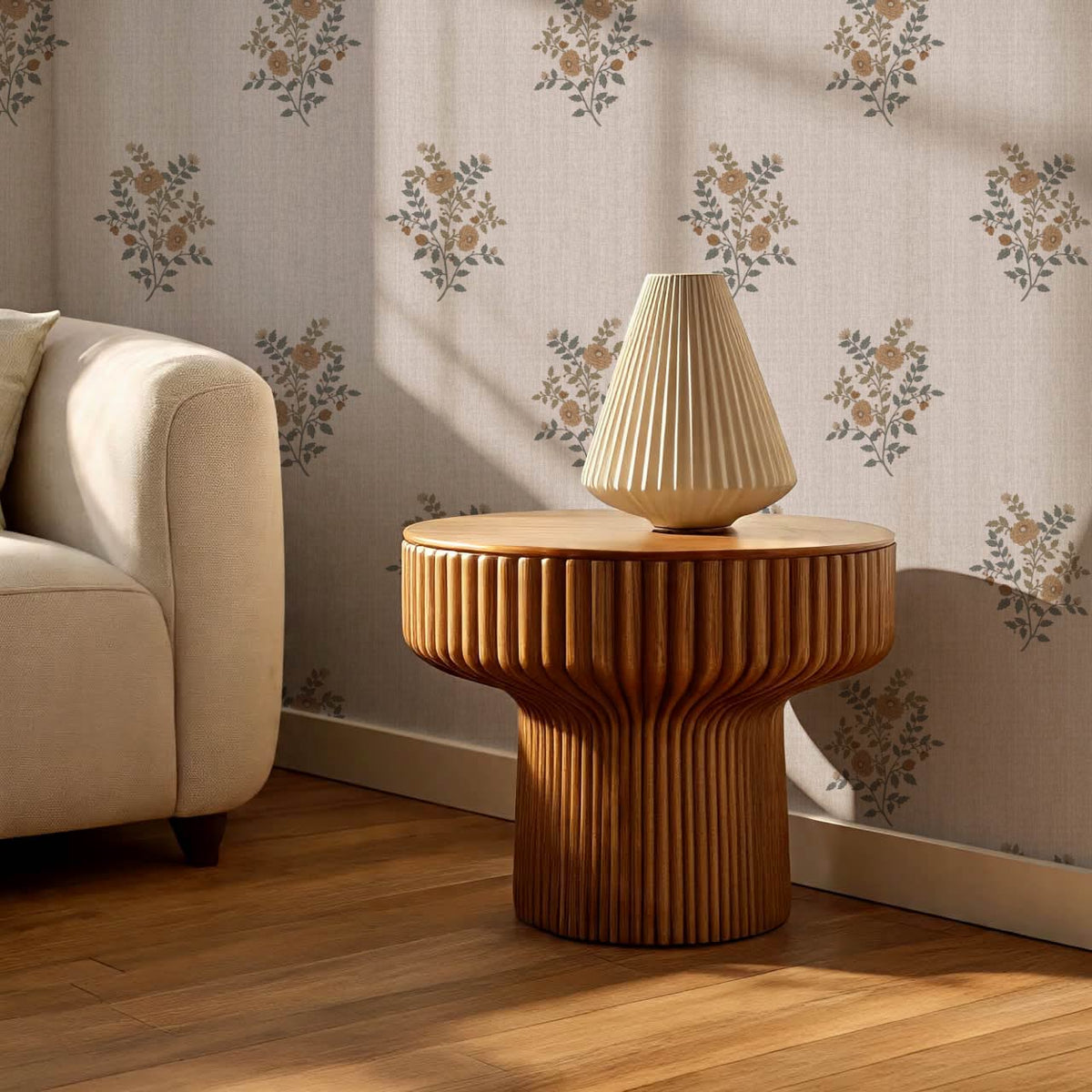 Berta Woodland Bouquet Linen Bone Clay Olive Wallpaper