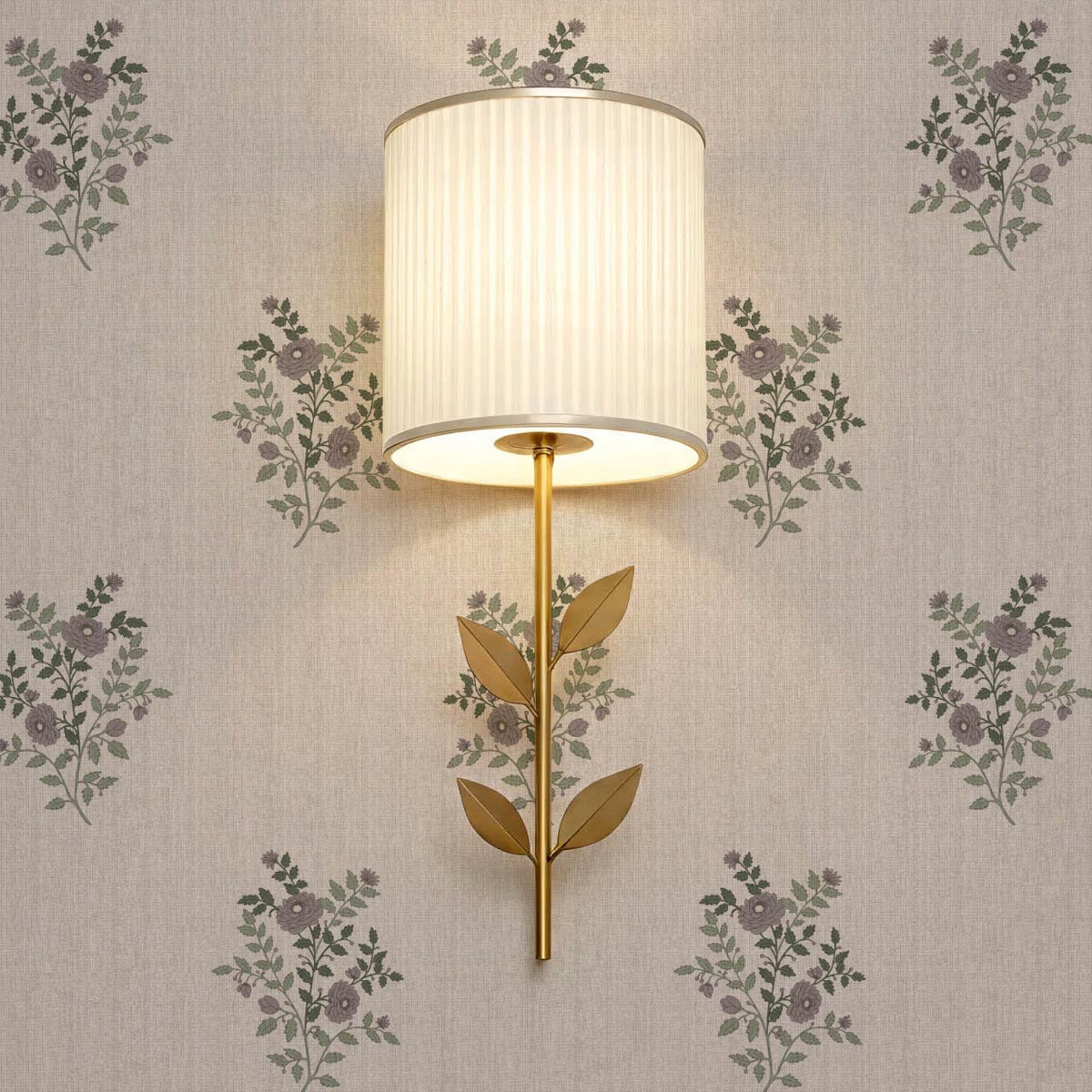 Berta Woodland Bouquet Linen Bone Forest Plum Wallpaper