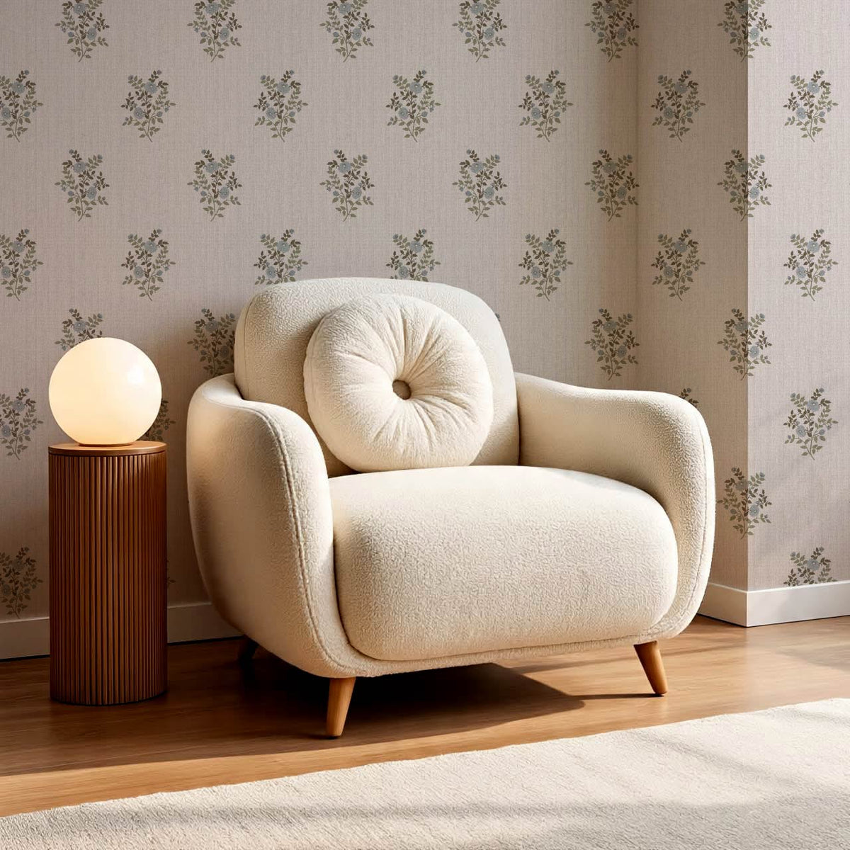 Berta Woodland Bouquet Linen Bone Pale Sky Wallpaper