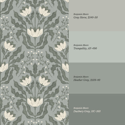 Berty Modern Victorian Blooms Sage Wallpaper